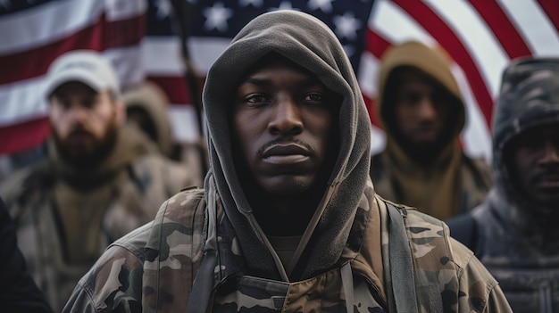 Veteranendag Amerikaanse Amerikaanse vlaggen op blauwe mistachtergrond