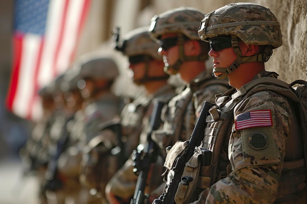 Foto veteranendag militaire soldaten amerikaanse vlag