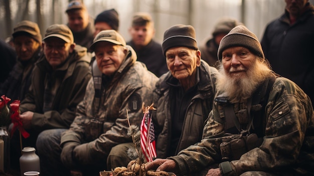 Veterans Gathering For A Group Photo At Background