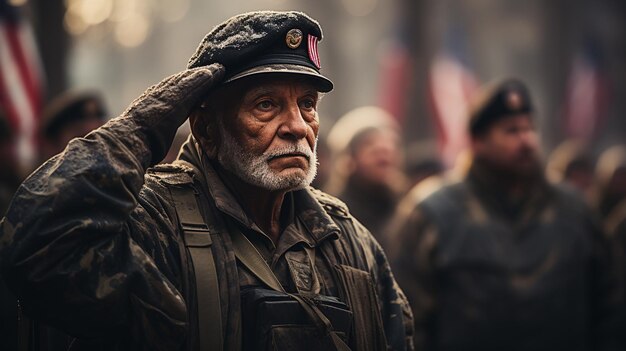 Veterans Saluting The American Flag During Background