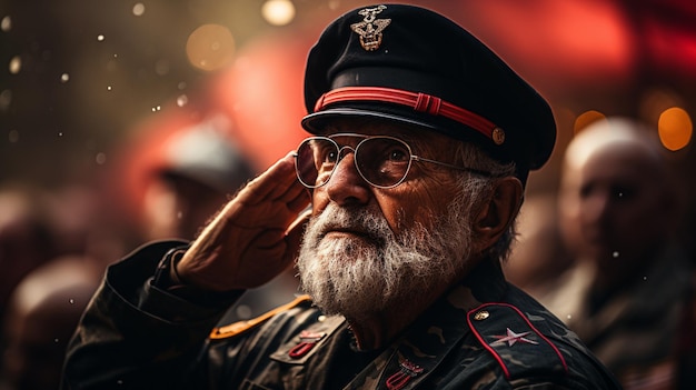 Photo veterans saluting the flag during a memorial background