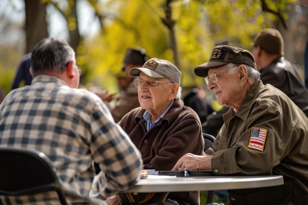 写真 退役軍人が記念日で思い出と物語を共有する