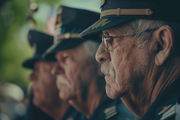 Foto veterani in uniforme in piedi che ascoltano durante la celebrazione del memorial day