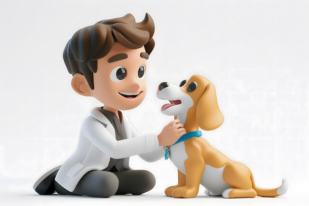 Veterinarian 3d avatar of a veterinarian treating a dog on a white background