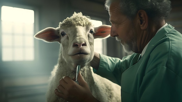 Veterinarian attending to a sick farm animal