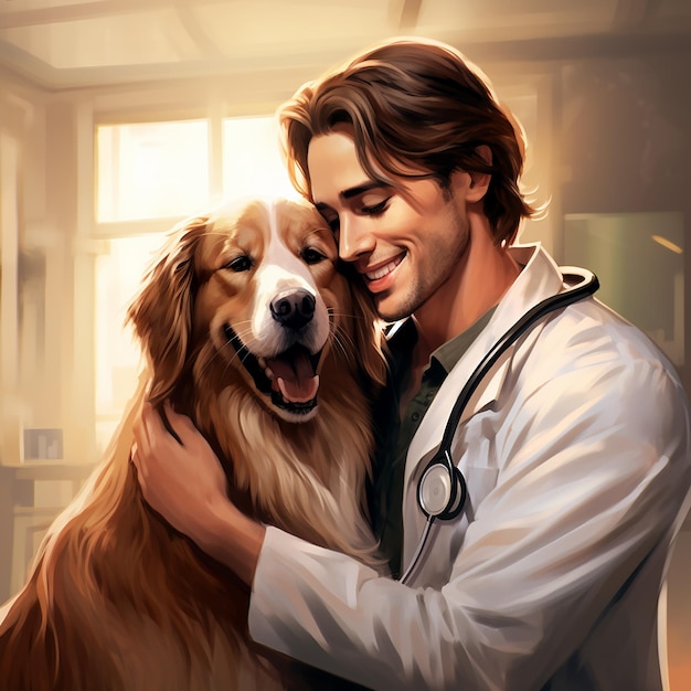 Veterinarian Doctor Hugging Beautiful Dog