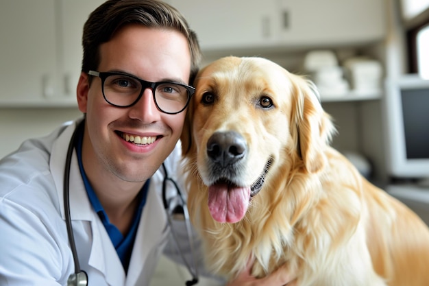 Veterinarian and dog in veterinary clinic Concept of health care