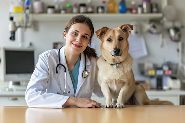 Veterinarian and dog in veterinary clinic Concept of health care