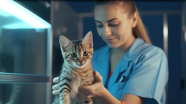 veterinarian examine cat during appointment in veterinary clinic