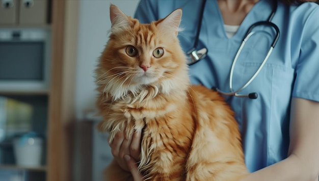 Veterinarian examining cat