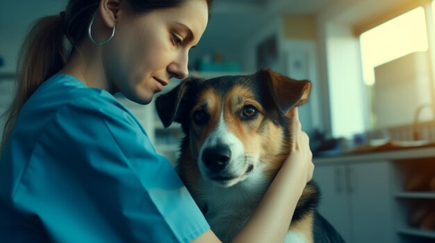 Veterinarian examining dog