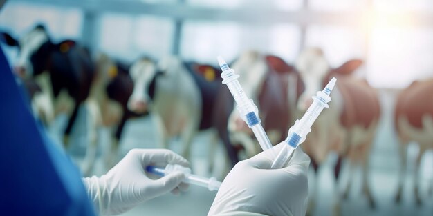 Photo veterinarian holding syringe