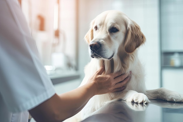 Veterinarian inspecting a dog in a clinic