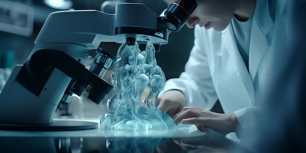 Veterinarian Using Microscope Real Human Fingers
