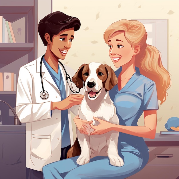 Veterinarians Examining Cute Dog in Clinic