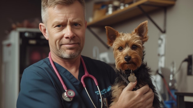 Veterinary behavior technician holding a dog