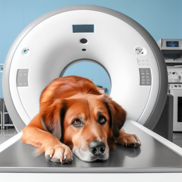 veterinary care concept dog on an MRI machine ai generative
