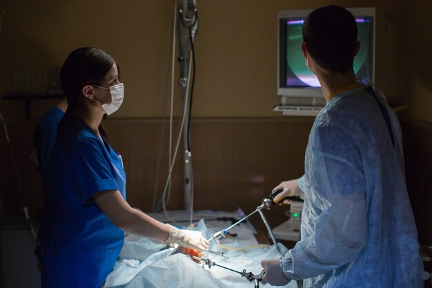 Vets doing surgery in the clinic.