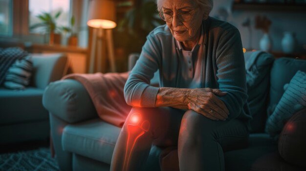 Photo vfx joint and knee pain augmented reality edit close up of a senior woman experiencing discomfort i