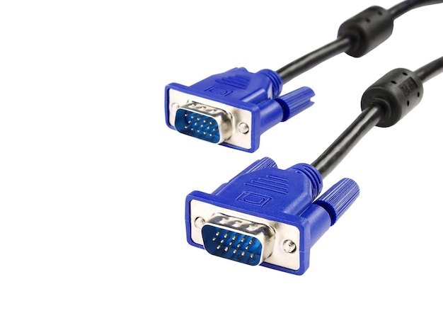 vga cable use for the connect monitor on white background selective focus