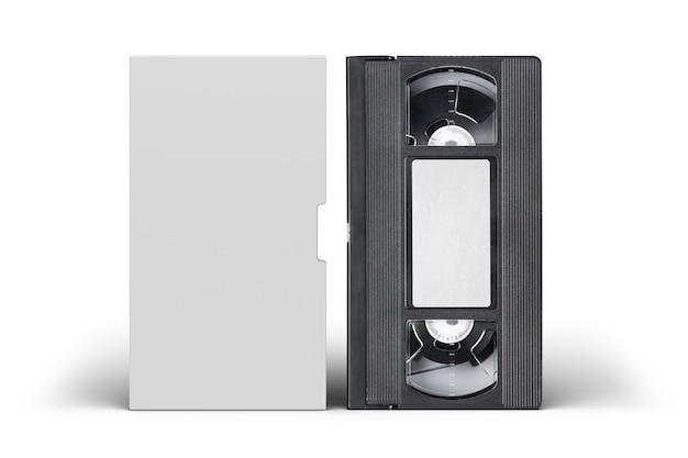 VHS video tape cassette with blank cover and label isolated