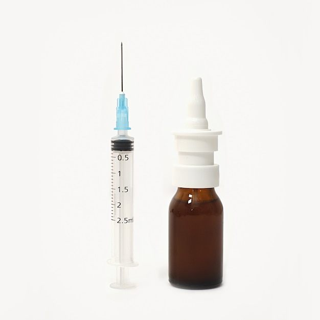 Photo vial of inhaled vaccine for sars-cov-2 for direct application to the lungs without needle and syringe.