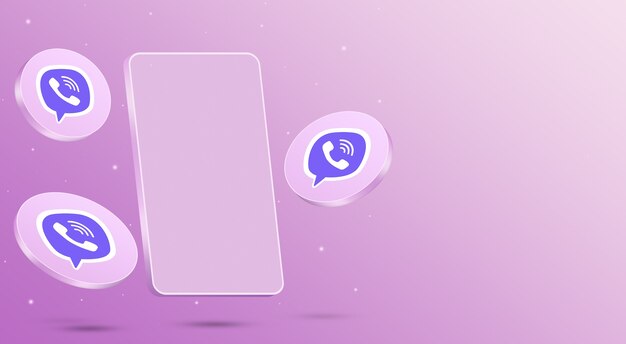 Photo viber icons with mobile phone 3d render