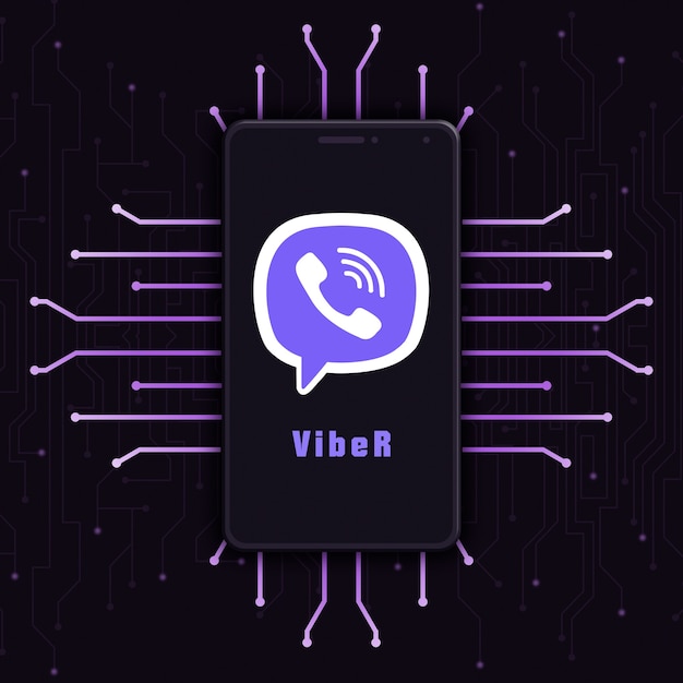 Icona con il logo viber sullo schermo del telefono su sfondo tecnologia 3d