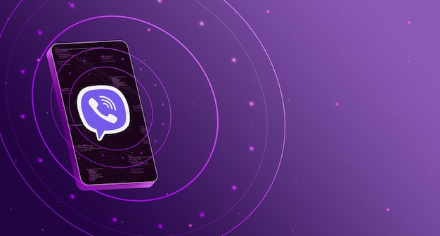 Photo viber logo on phone with technological display, smart 3d render