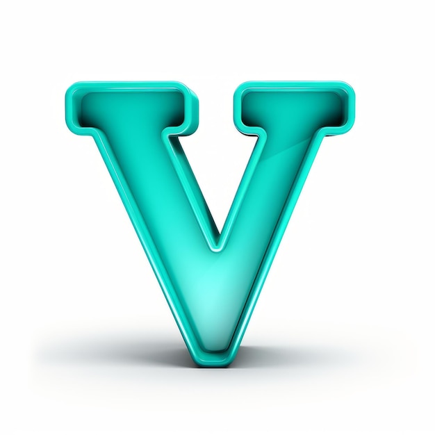 Photo vibrant 3d cartoon letter v in turquoise on white background