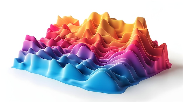 Photo vibrant 3d flat data wave terrain with flowing data waves in isometric scene