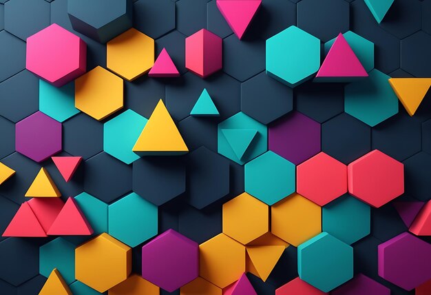 Vibrant 3D Hexagon Pattern Abstract Kleurige achtergrond Meerkleurige 3D Hexagon Grid Helder 3D Heksagonaal Mozaïek