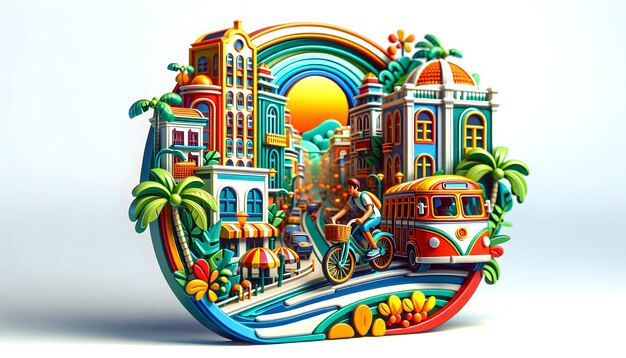 Vibrant 3D Icon Bike Ride Through Rios Lively Streets Reflecting Brazils Retro Culture Adobe S