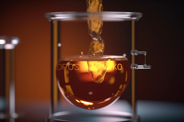 Photo vibrant 3d illustration of chemical deposition process in a glass container