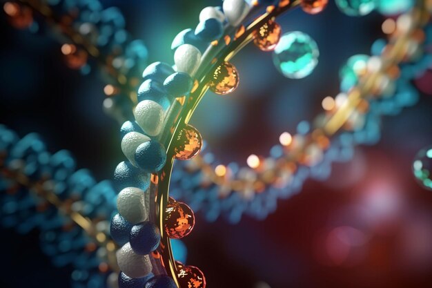 Photo vibrant 3d illustration of dna replication in microscopic detail