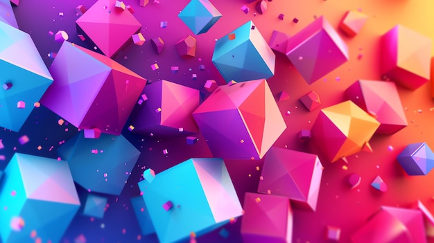 Фото Яркая 3d-иллюстрация красочных геометрических форм формы, похожие на плавающие в ярком абстрактном пространстве