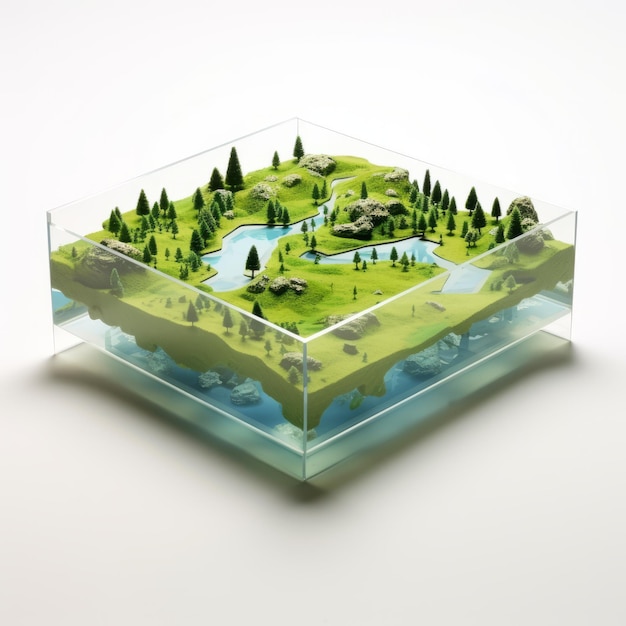 Vibrant 3d Landscape In Glass Box A Modern Cartographic Masterpiece