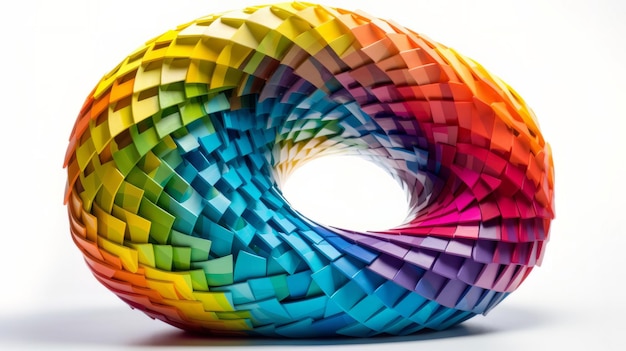 Vibrant 3D Rainbow Pattern Sculpture on White Background Generative ai