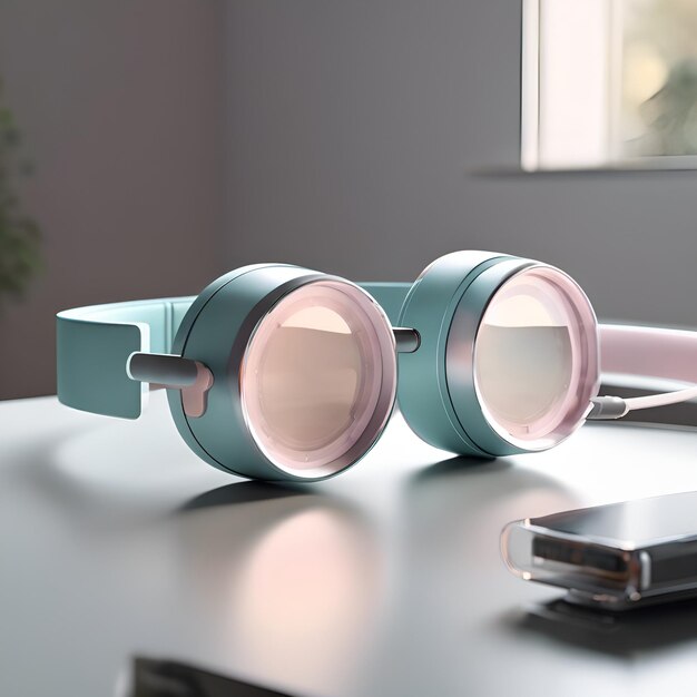 Vibrant 3D Render Blue Wireless Headphones on Orange Background