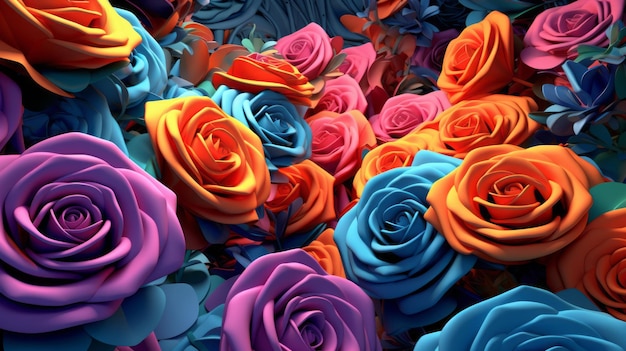 Vibrant 3d Rose Wallpaper With Cosmic Color Scheme