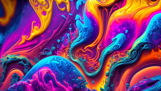 Photo a vibrant abstract background inspired by the mixing and swirling of fluorescent liquids