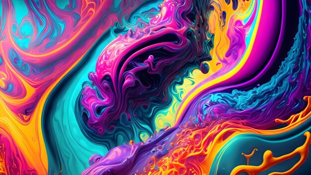 Photo vibrant abstract background inspired by the mixing and swirling of fluorescent liquids