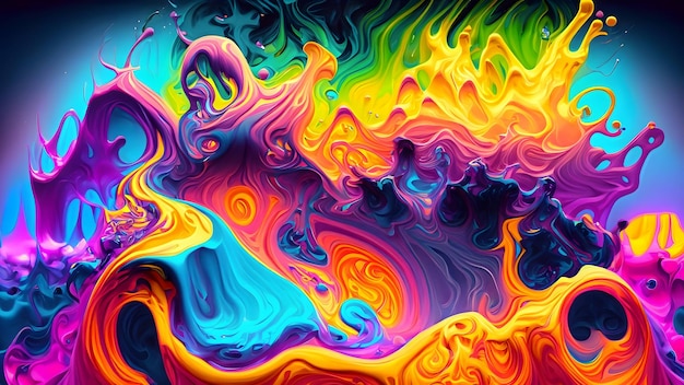 Vibrant abstract background inspired by the mixing and swirling of fluorescent liquids