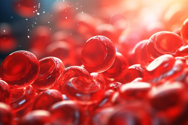 Vibrant abstract background with close up of blood cells leukocytes erythrocytes and more