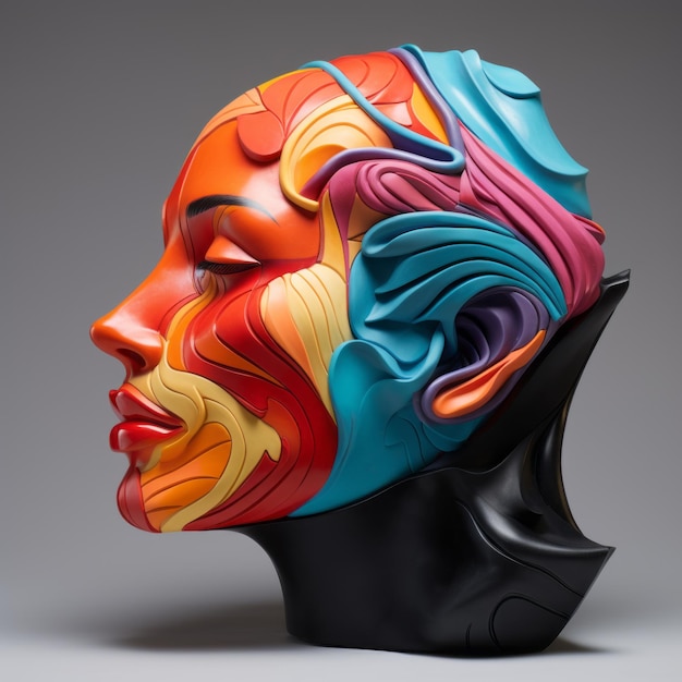 Vibrant Abstract Ceramic Sculpture Of A Woman's Head