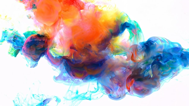 vibrant abstract colorful paint droplets and ink swirls in water