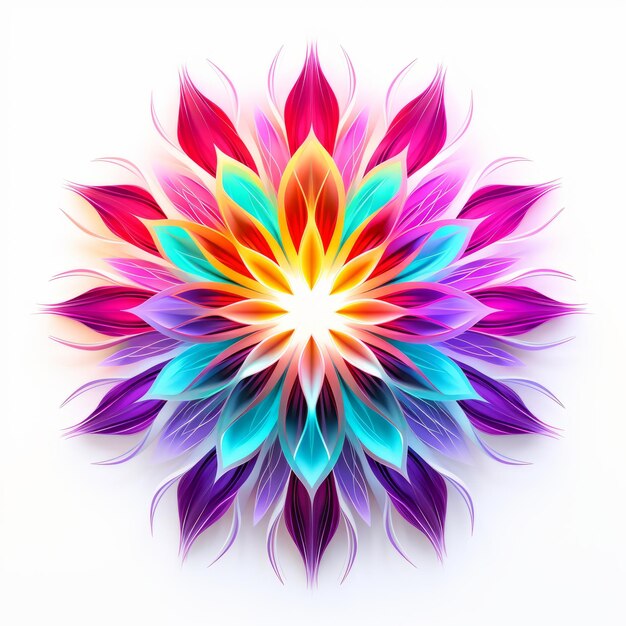 Vibrant Abstract Flower Een symmetrische neongolf op witte achtergrond