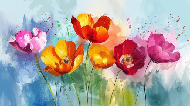 Vibrant abstract flowers with colorful splashes and artistic flair