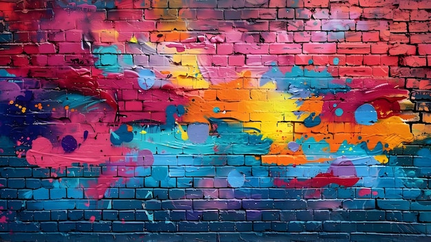 Vibrant Abstract Graffiti Art on Weathered Brick Wall in Retro Pop Style Concept Graffiti Art Weathered Brick Wall Retro Pop Style Vibrant Colors Abstract Art