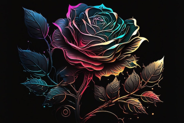 Premium AI Image  A vibrant abstract neon rose depicted on a black  background Generative Ai